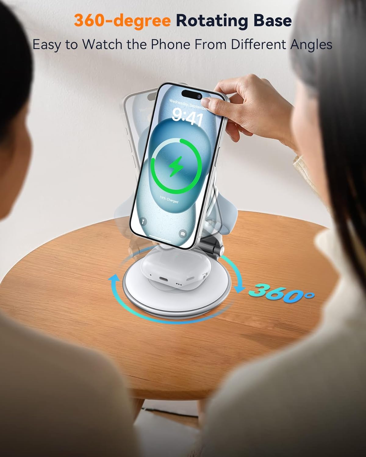 Estación de carga para múltiples dispositivos Apple, 360 rot.