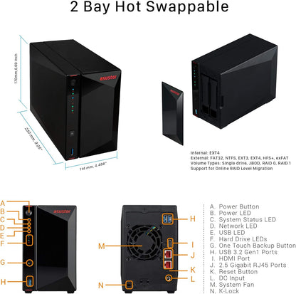 Servidor NAS Asustor AS5202T Dual Core 2.0GHz 2.5GbE Diskless