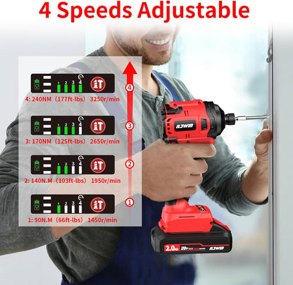 Kit de destornillador de impacto inalámbrico NAWIN de 20 V. con estuche.