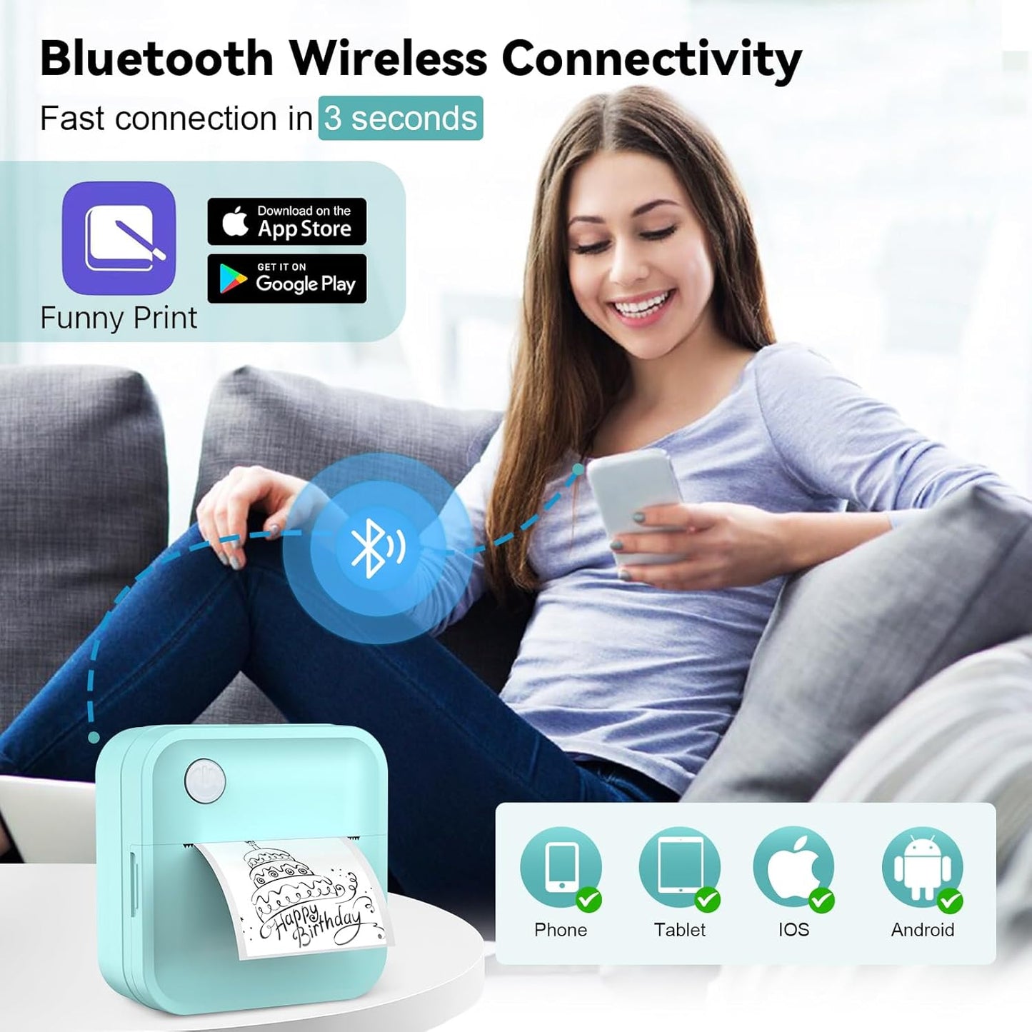 Mini impresora térmica portátil Bluetooth, etiquetadora de bolsillo.