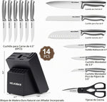 Juego de cuchillos de cocina Helaoban con bloque y afilador, 14 piezas
