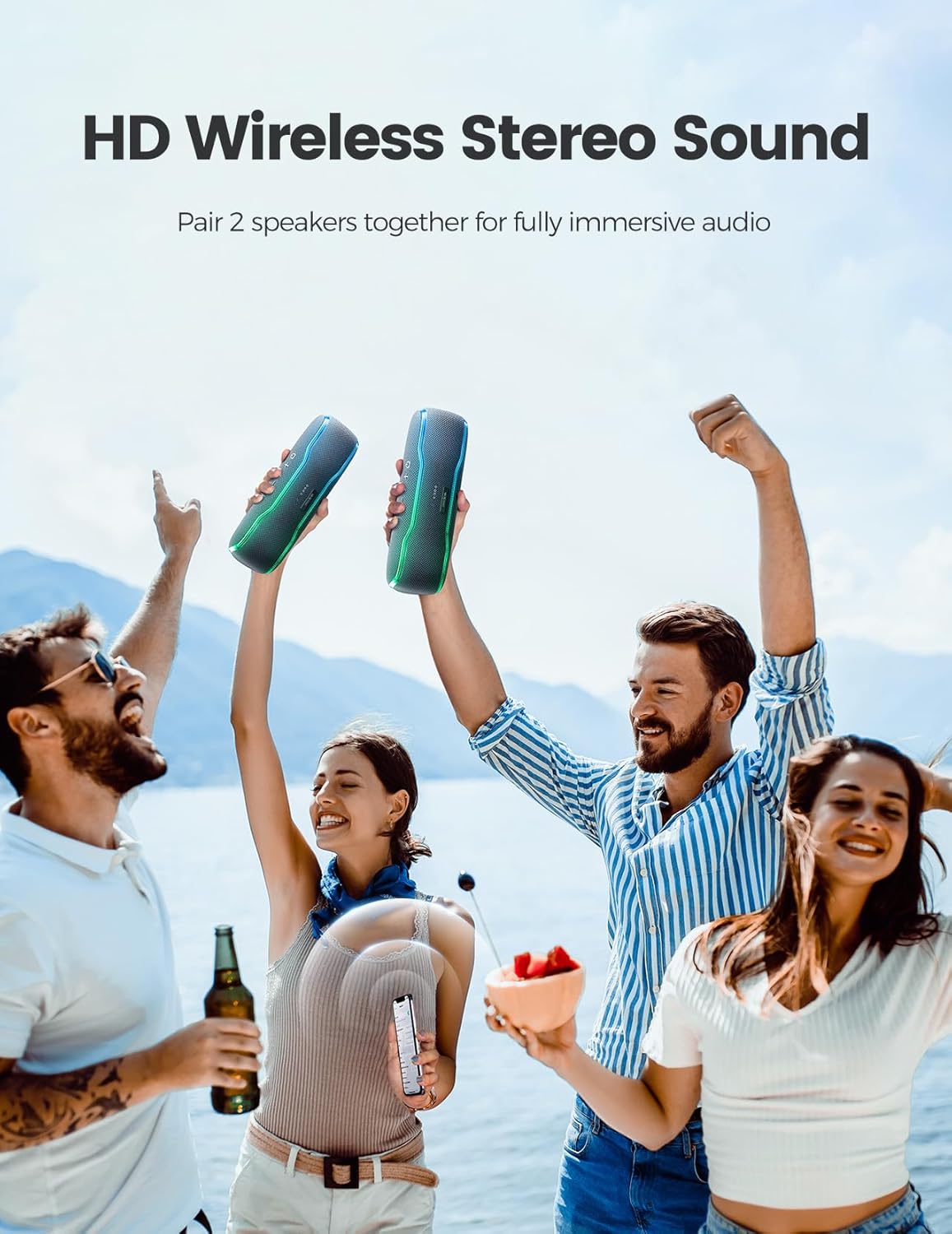 Altavoz Bluetooth portátil, impermeable con luces, Super Bass.