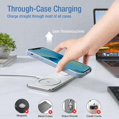 Cargador inalámbrico 2 en 1, de 15 W para iPhone y AirPods (USADO).