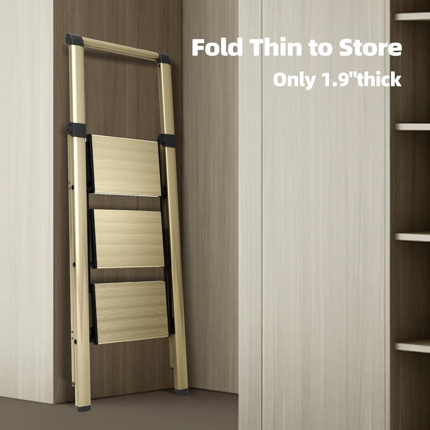 Escalera, aluminio de 3 escalones, plegable con asa, antideslizante.