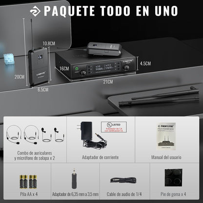 Sistema de Micrófono Inalámbrico Phenyx Pro UHF Dual PTU-71-2B