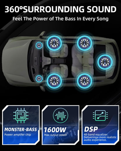 Subwoofer y amplificador, 1600 W para debajo del asiento, con luz LED.
