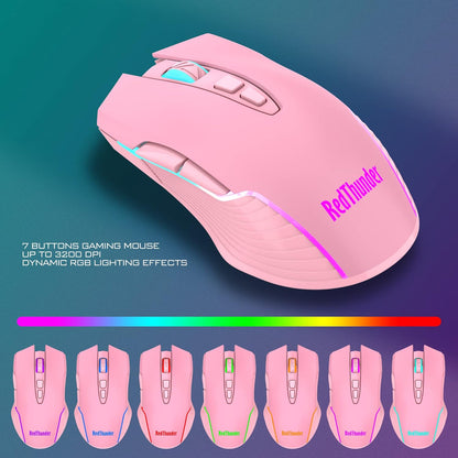 Combo de teclado, mouse inalámbricos p/juegos, Redthunder.