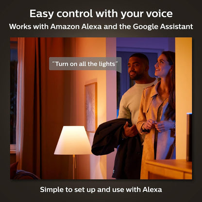 Philips Hue, Focos Inteligentes RGB, A19 10.5W, Hue Bridge Comp. con Alexa