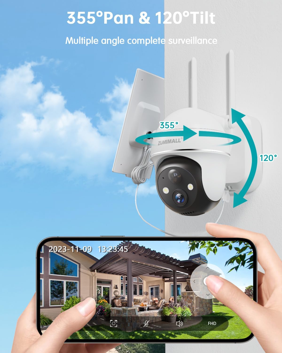 Camara de Vigilancia WiFi, Exterior, 3MP, PTZ 360°.