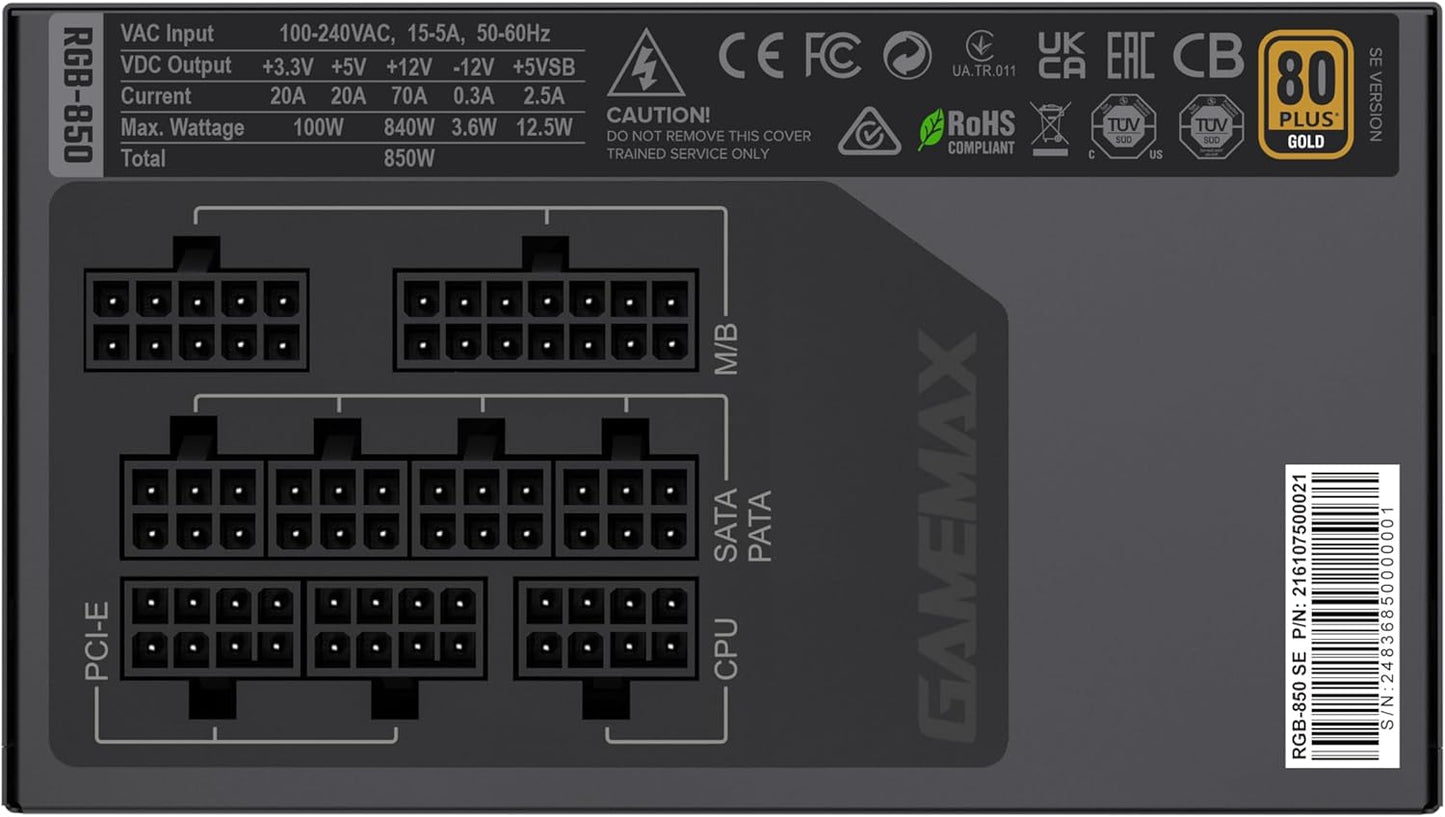 Fuente de alimentación, GAMEMAX 850W, 80 Plus Gold, (USADO).
