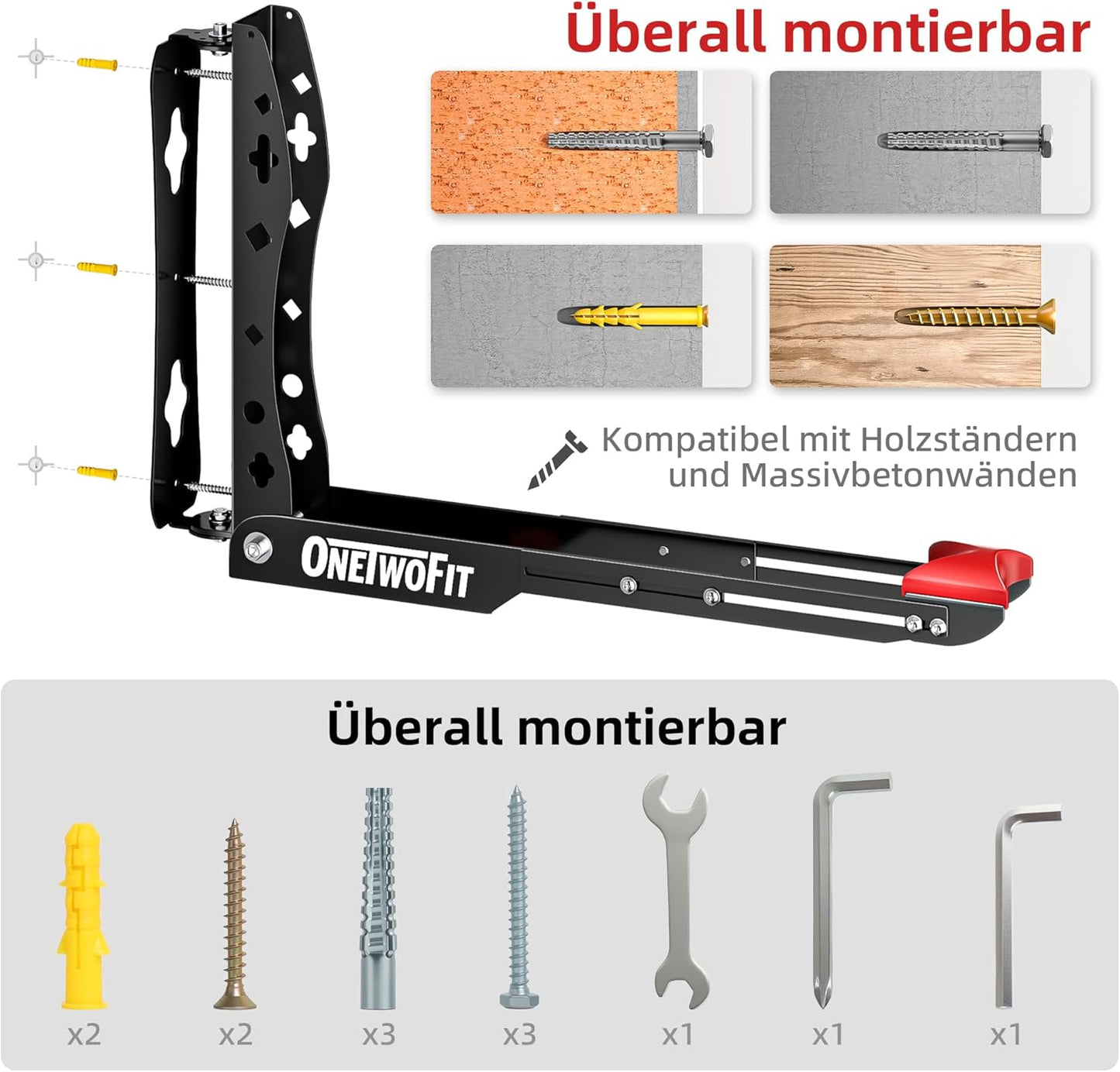 Soportes de pared pivotante para bicicletas ONETWOFIT, 2 UNIDADES