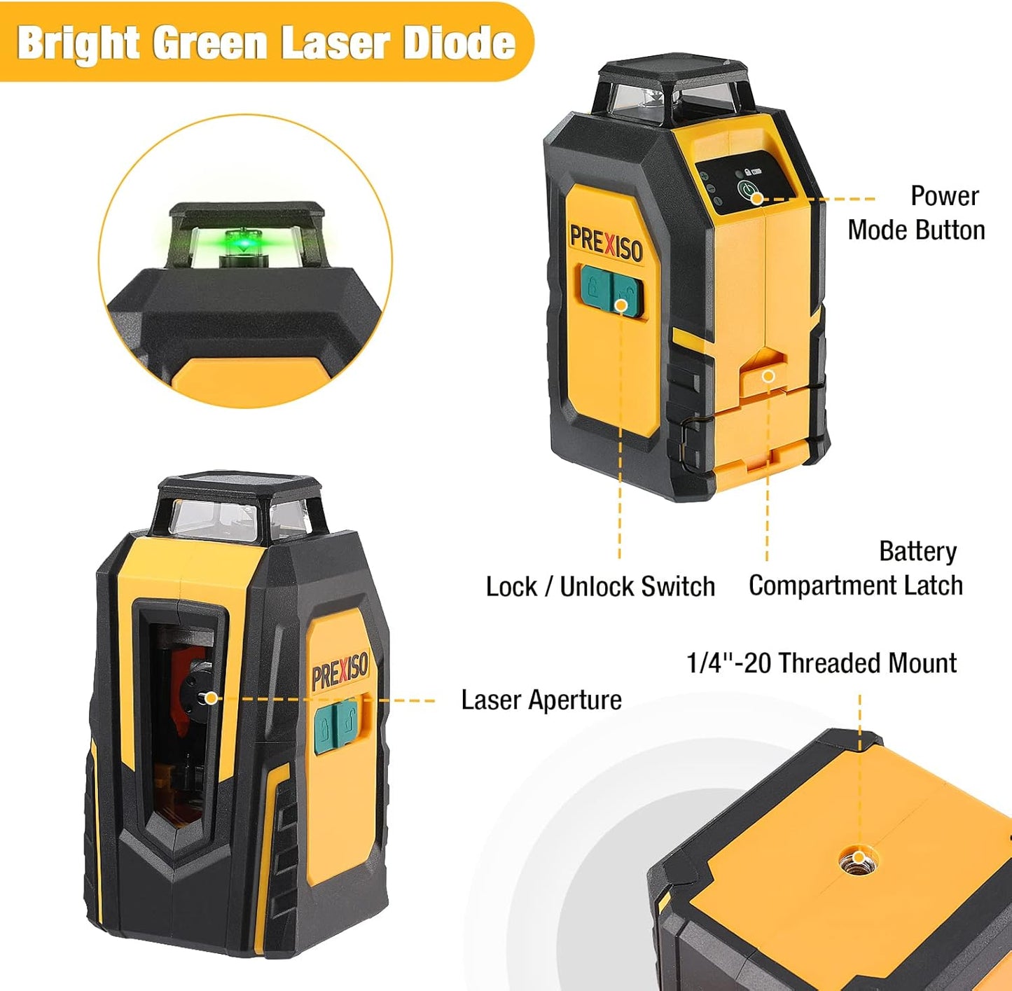 PREXISO Nivel láser de 360° con trípode línea cruzada autonivelante