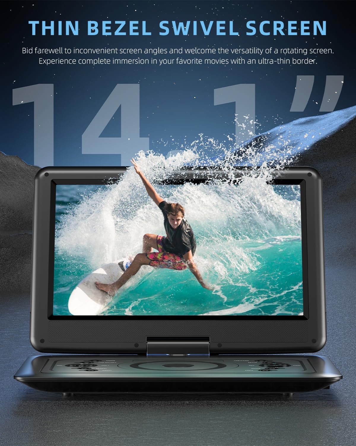 Reproductor de DVD portátil, Magofly 14.1", CD, DVD, SD, VCD.