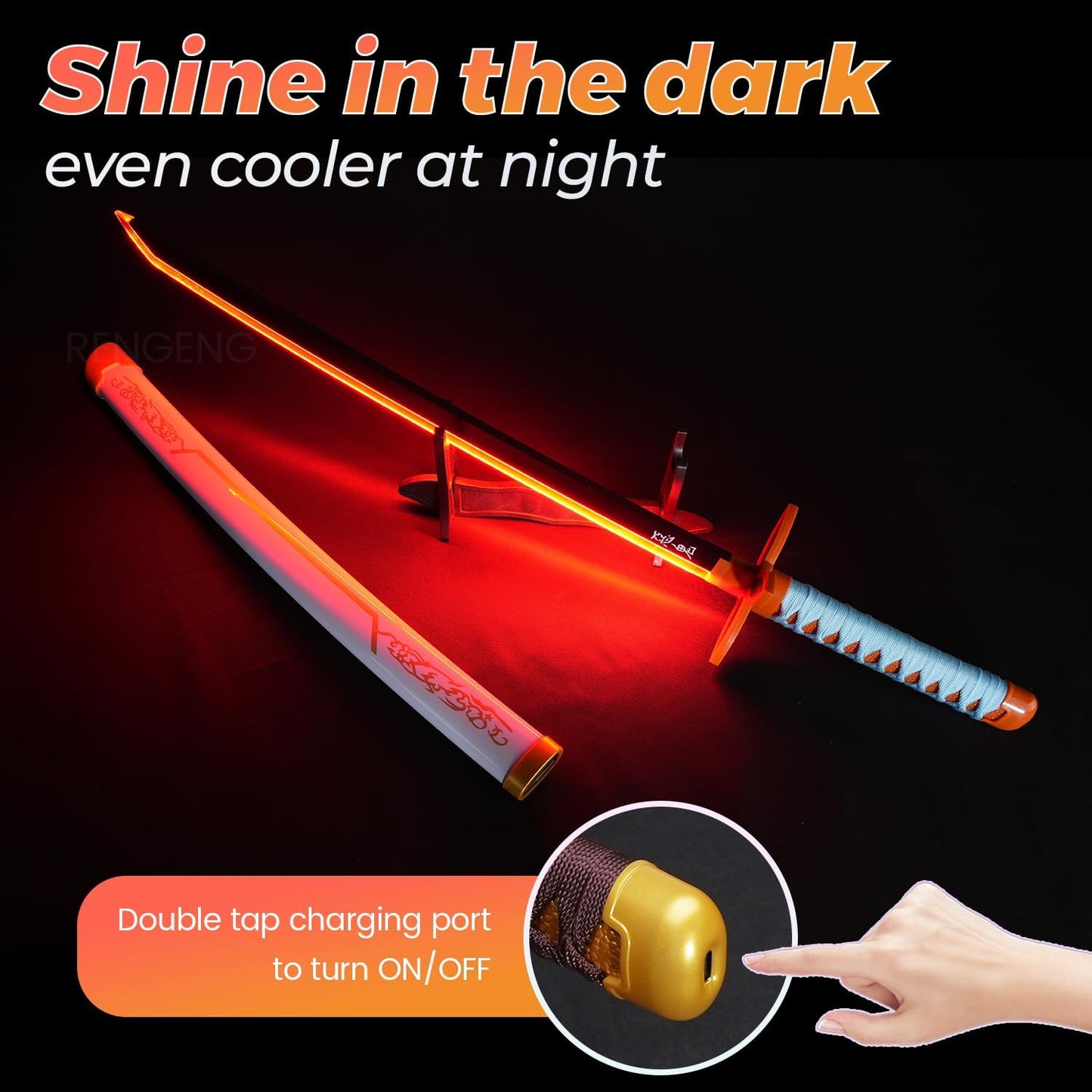 RENGENG, Espada iluminada, réplica de plástico, recargable.(USADA)