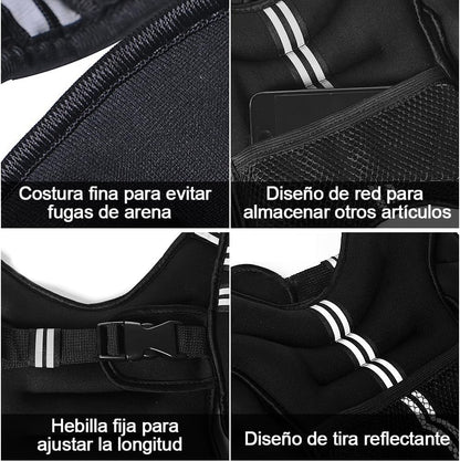 Chaleco de entrenamiento, con peso 5.5 Kgs, arena hierro.