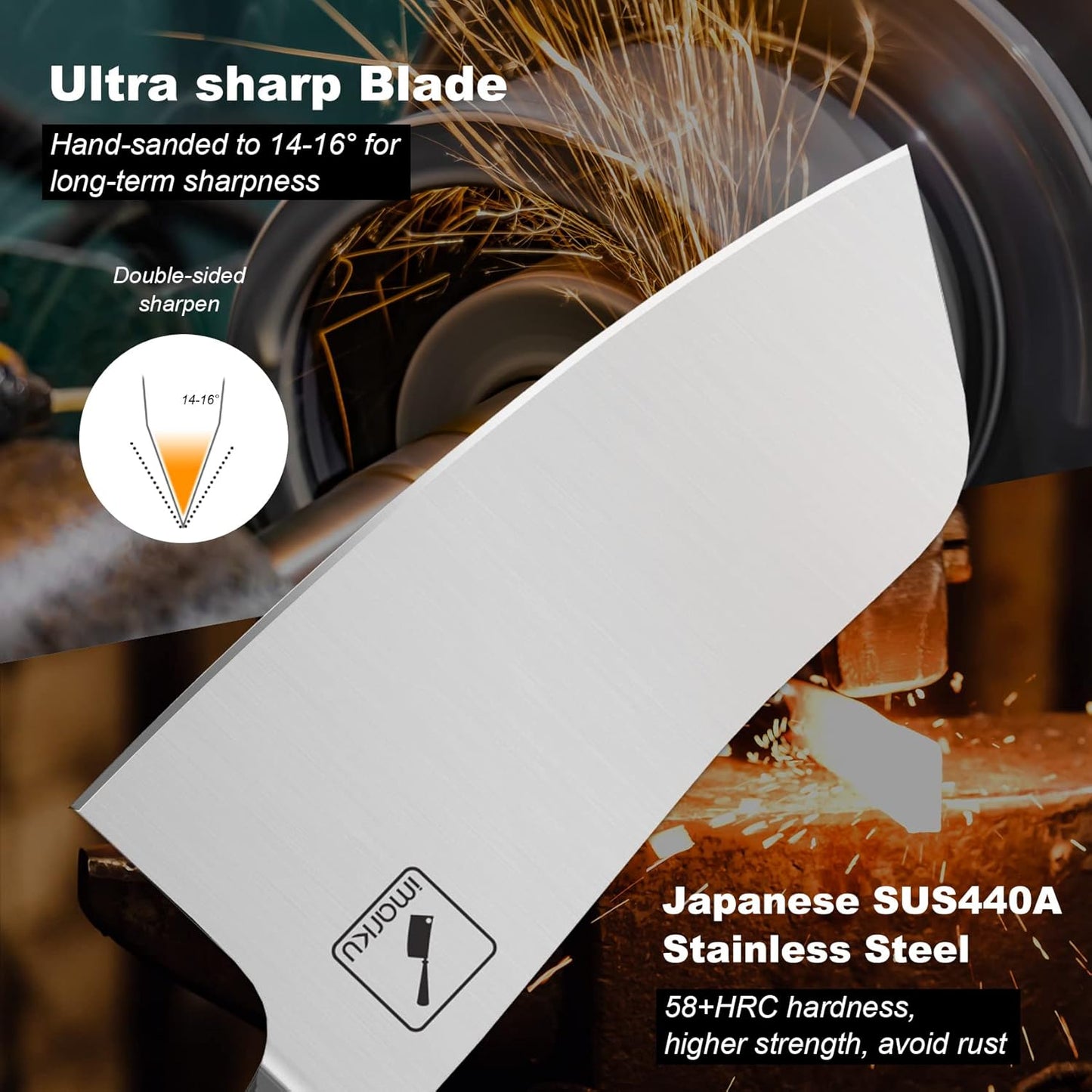 Cuchillo de carnicero imarku, mango de madera de Pakka.