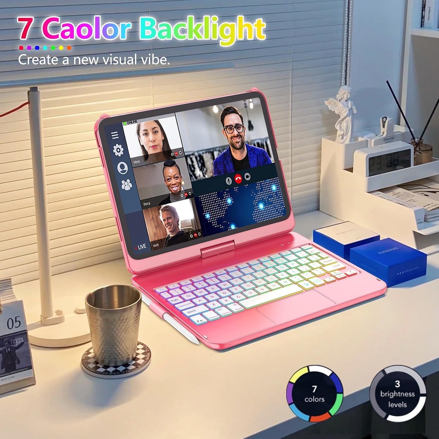 Funda con teclado táctil para iPad de 11", Fuwang, giratoria 360.