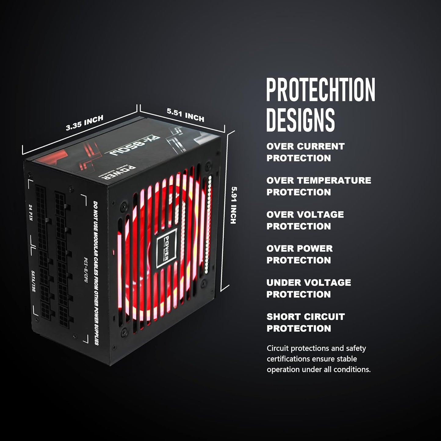 Fuente de alimentación de 850V, para computadoras gaming y ATX.