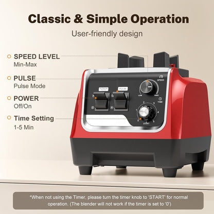 Licuadora Profesional 1800W 70Oz Sin BPA HS-206D ROJA
