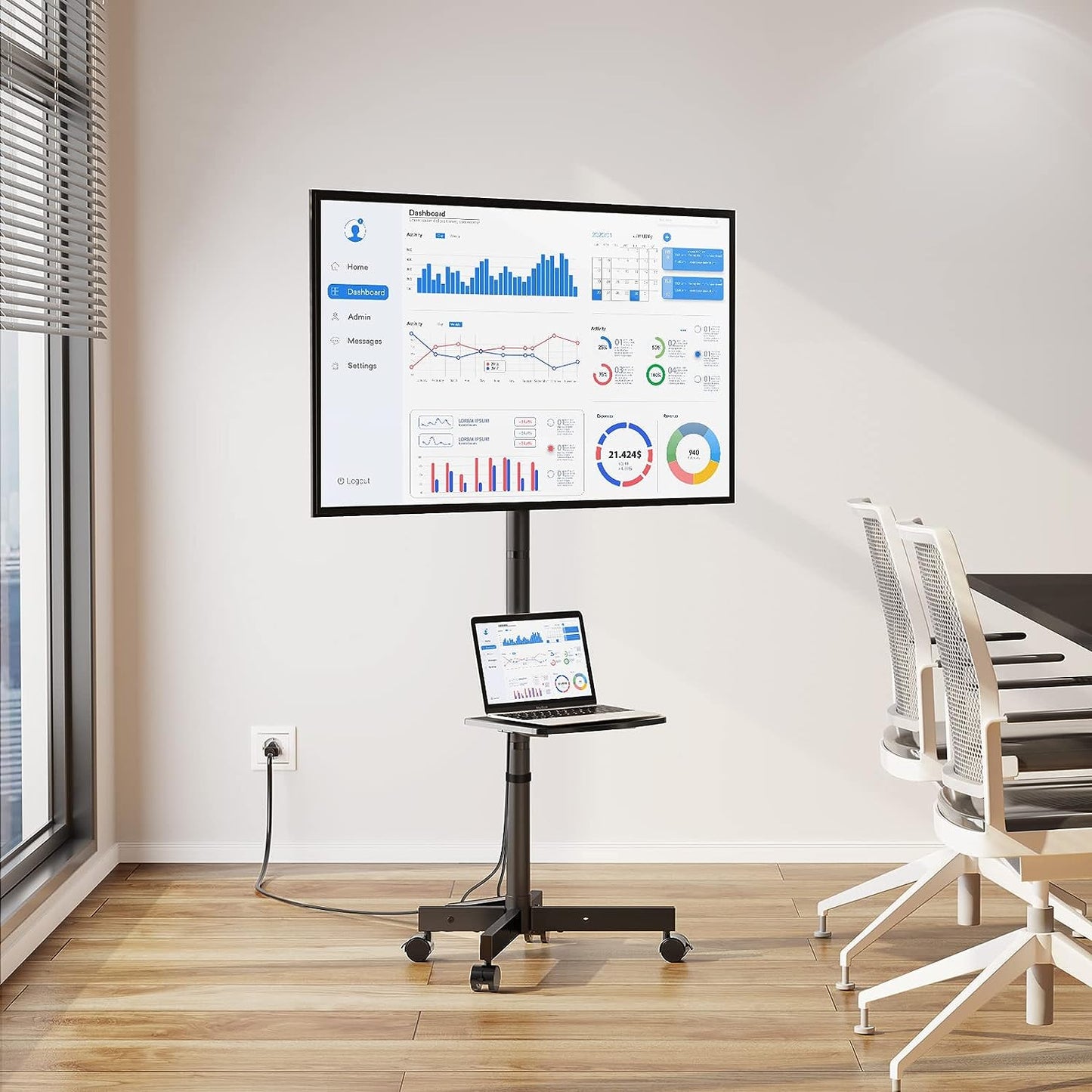 Soporte de TV con Toma de Corriente con Ruedas para televisores GREENSTELL