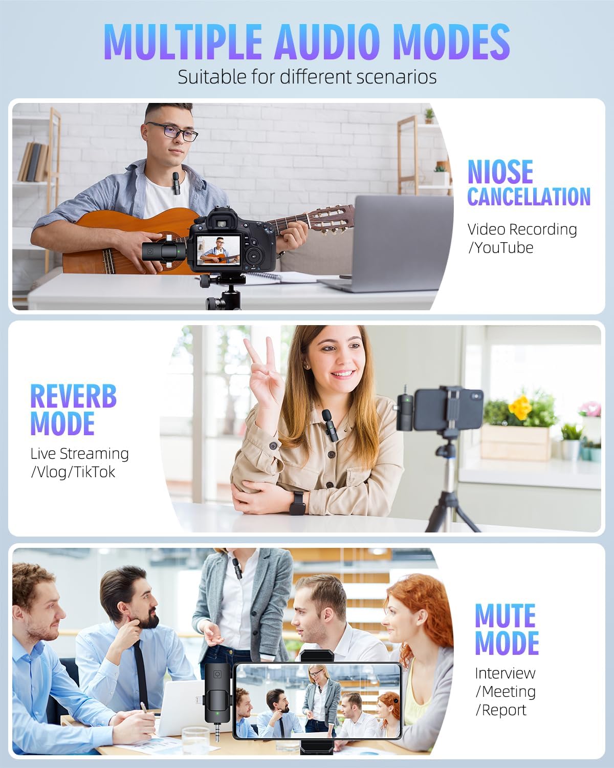 Micrófonos inalámbricos 3 en 1 para iPhone Android (USADO)
