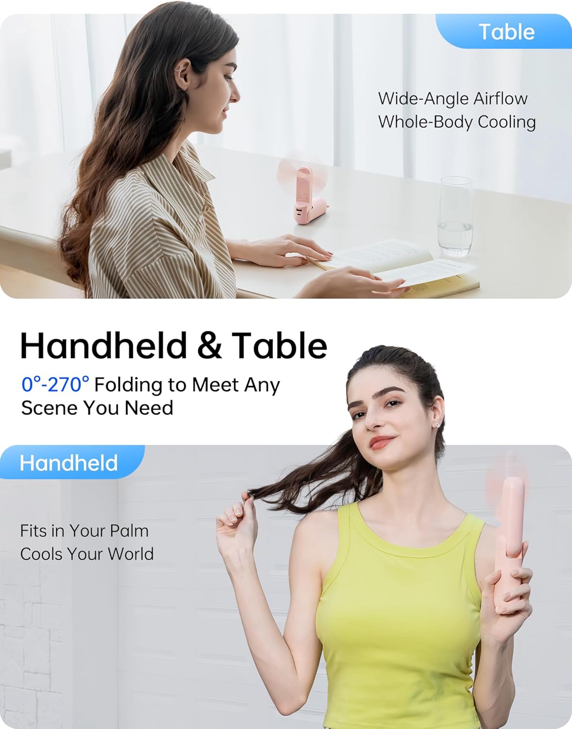 Ventilador de mano, Recargable, JISULIFE, portátil, (USADO).