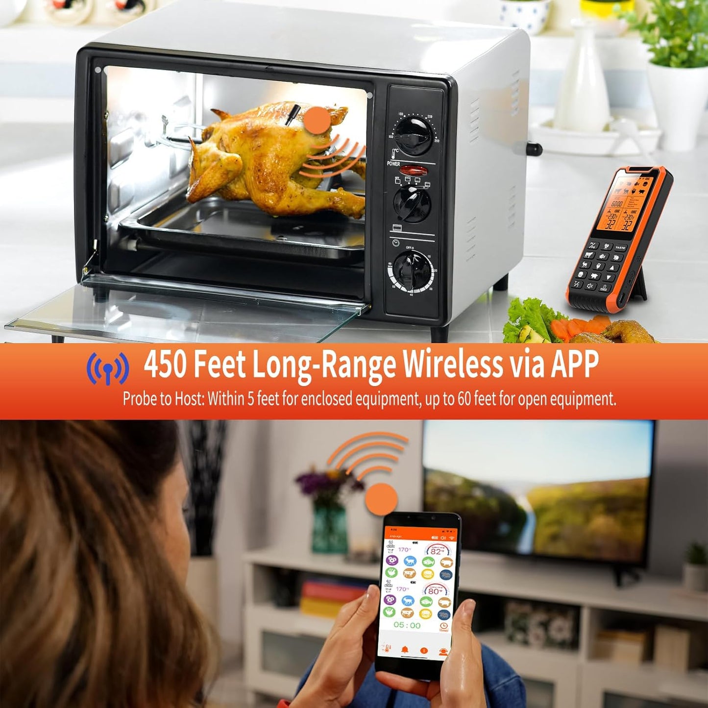 Termómetro inteligente Bluetooth para carne, Apto para horno.