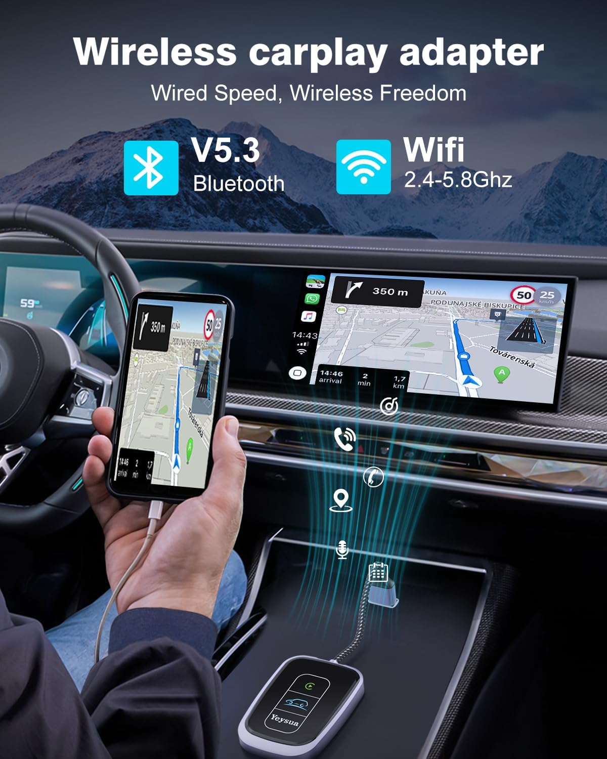 Adaptador inalámbrico CarPlay Bluetooth Yeysua (USADO)