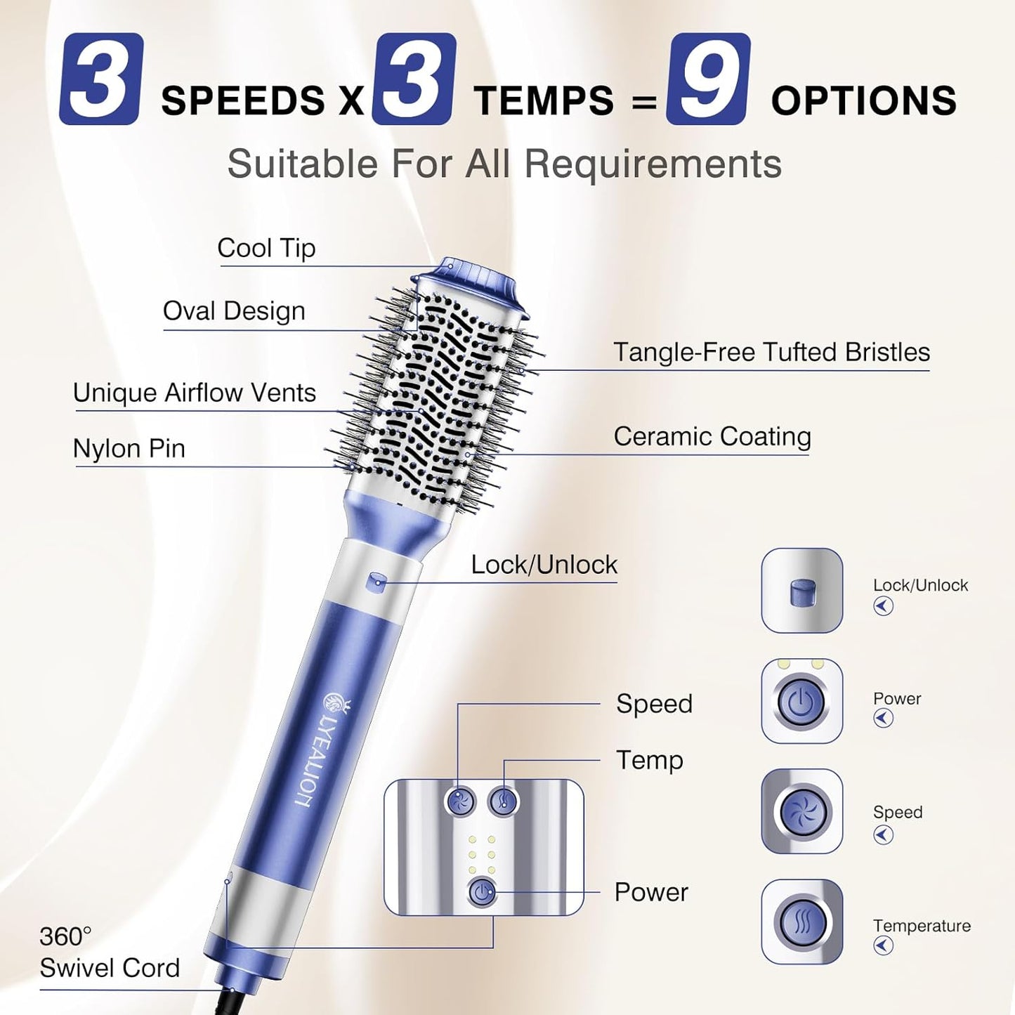 Cepillo secador de pelo de alta velocidad Lyealion Púrpura