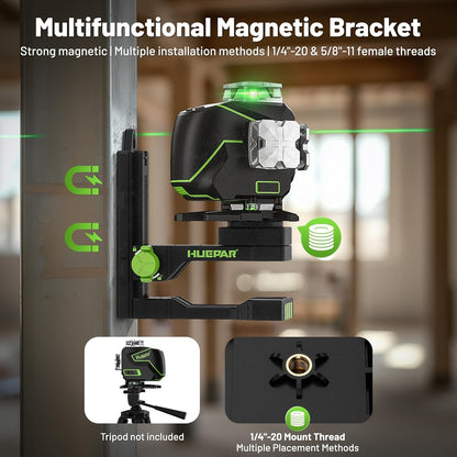 Nivel Láser Huepar 4D 4x360 Verde Bluetooth Autonivelante  S04CG