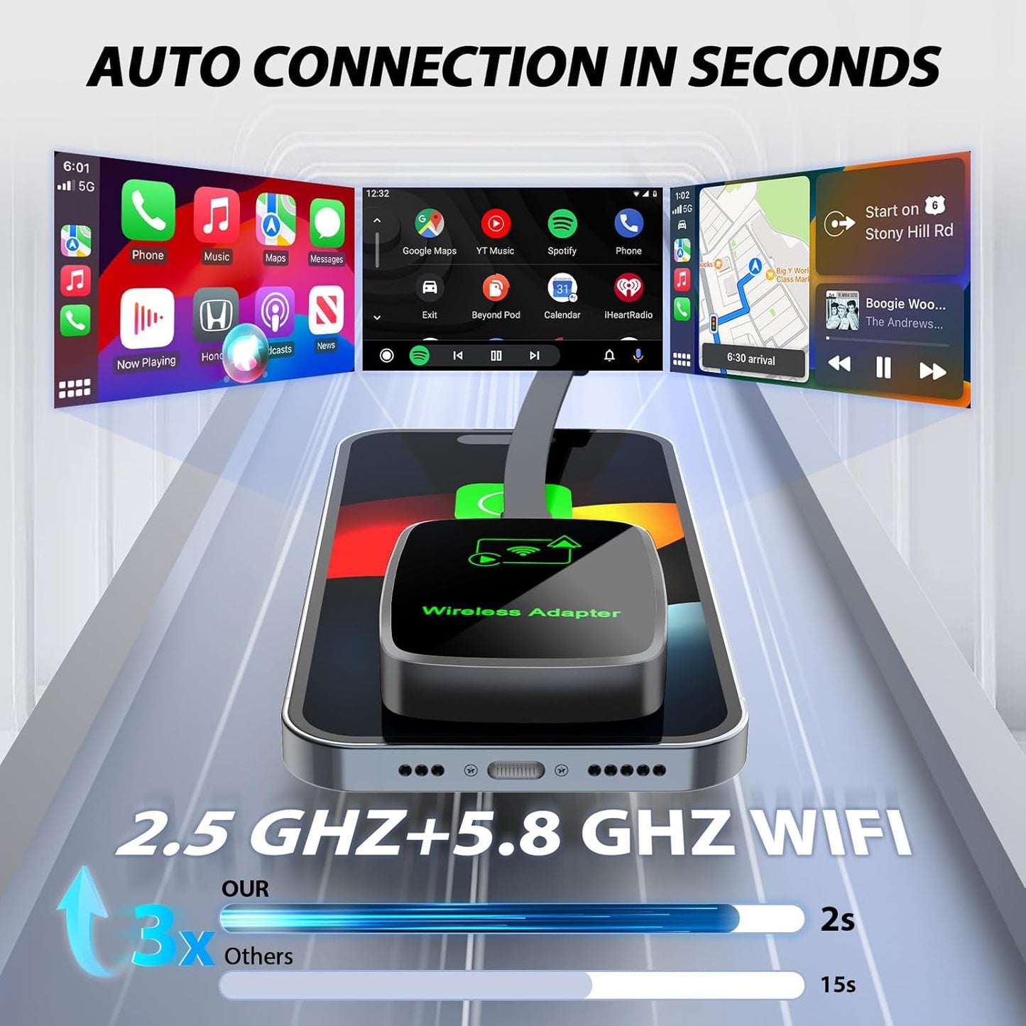 2 EN 1 Adaptador inalámbrico para Carplay/Android Auto