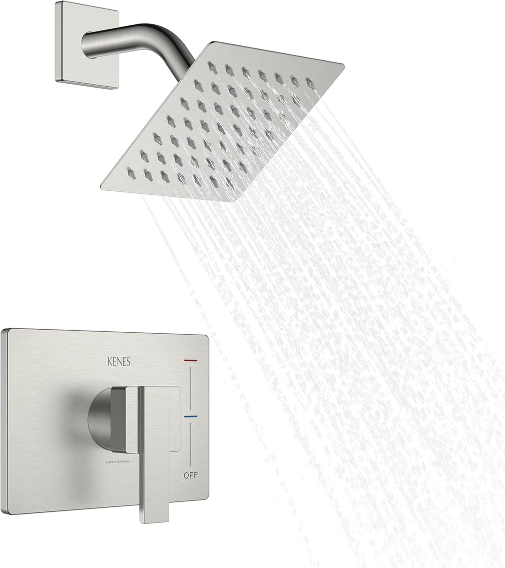 Grifo de ducha cuadrado con cabezal de ducha de lluvia inoxidable.