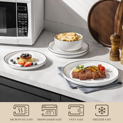 Vajilla Porcelana 12 Piezas Set 4 Blanco Borde Negro MALACASA
