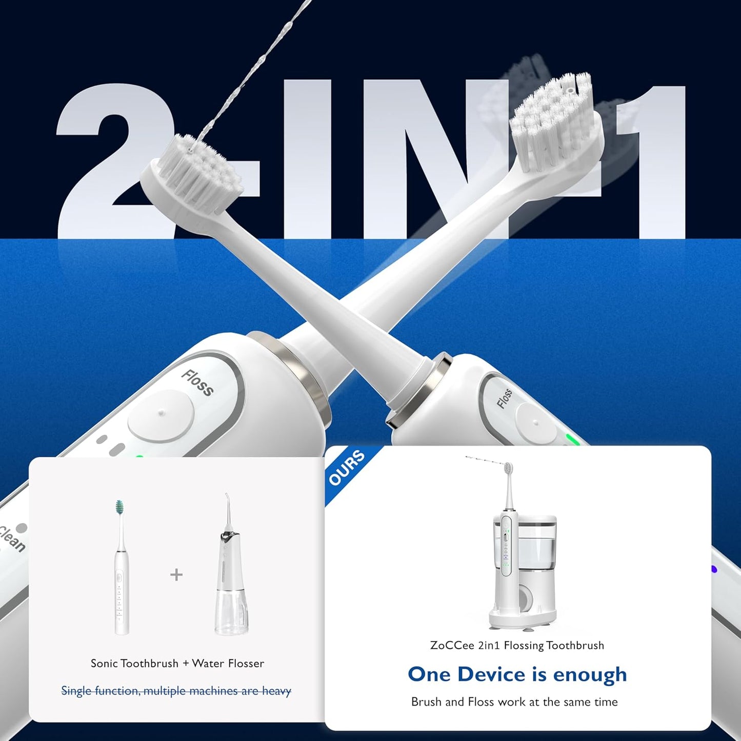 Cepillo de dientes eléctrico con hilo dental de agua, 500 ml, 3 vel.