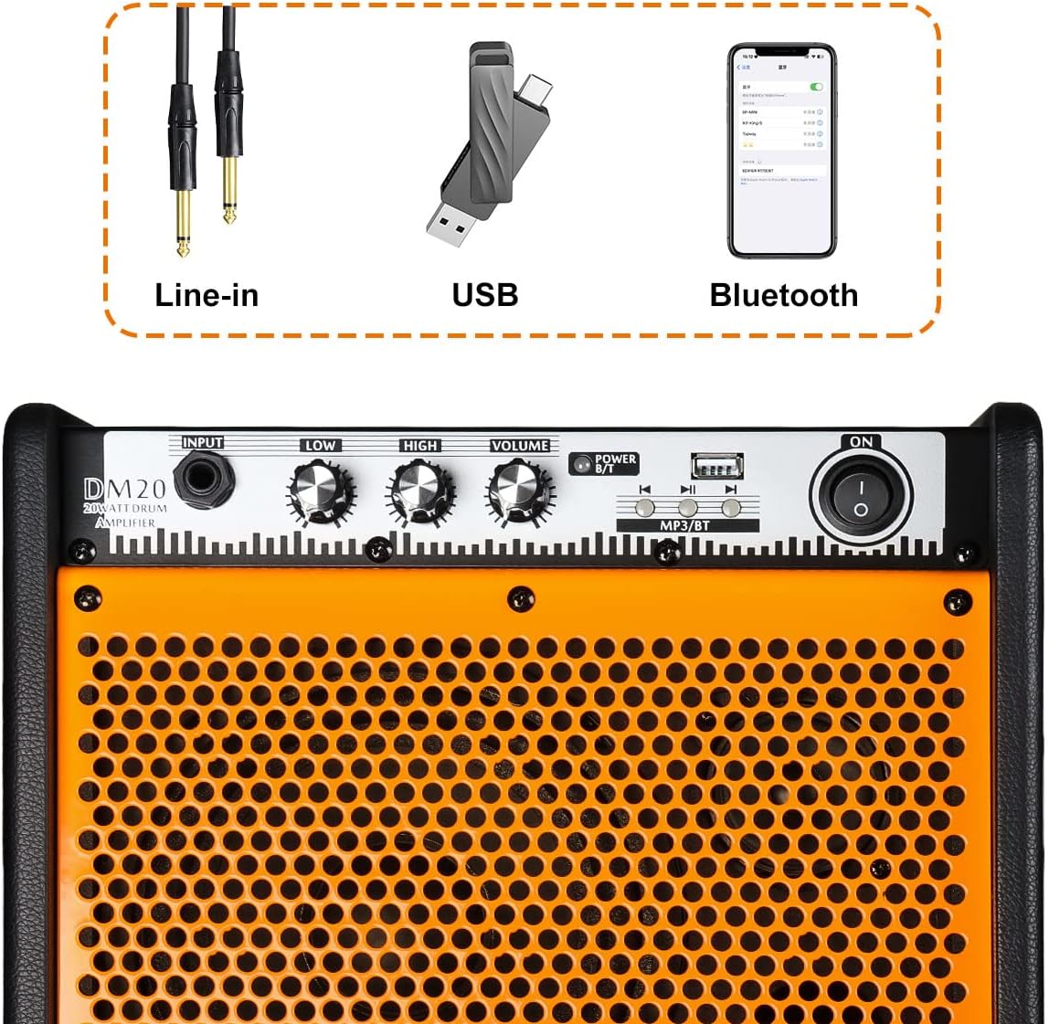 Altavoz amplificador, Bluetooth de 20 W, cable con reducción de ruido.