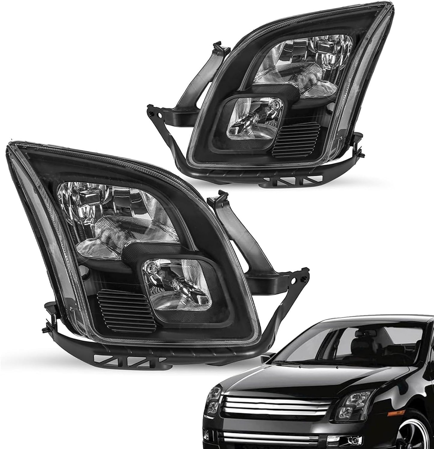 Faros delanteros para Ford Fusion 2006 2007 2008 2009, carcasa negra transparente