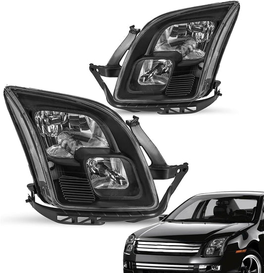 Faros delanteros para Ford Fusion 2006 2007 2008 2009, carcasa negra transparente