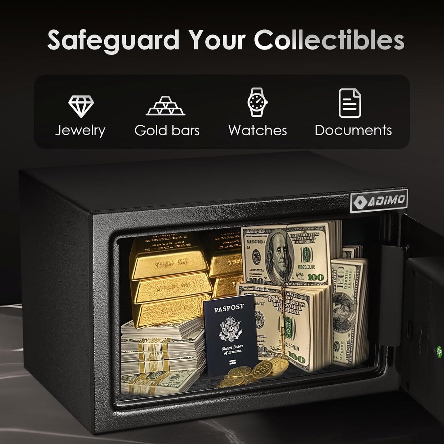 Caja de seguridad, pequeña con bolsa de seguridad ignífuga, con llaves y código de paso