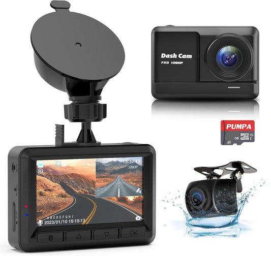 Dash Cam delantera y trasera, Full HD 1080P, con tarjeta SD.