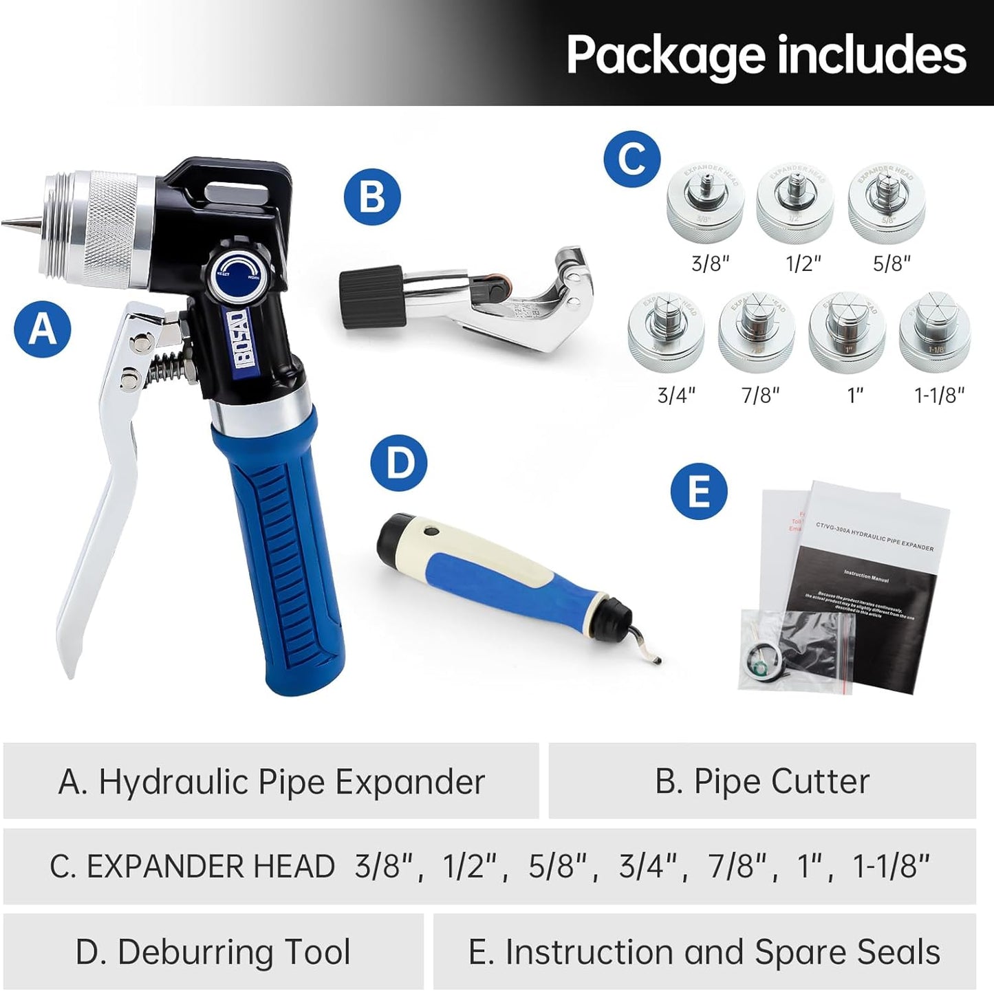 Kit de abocador hidráulico, tubos de cobre, de 3/8" a 1-1/8" (USADO).