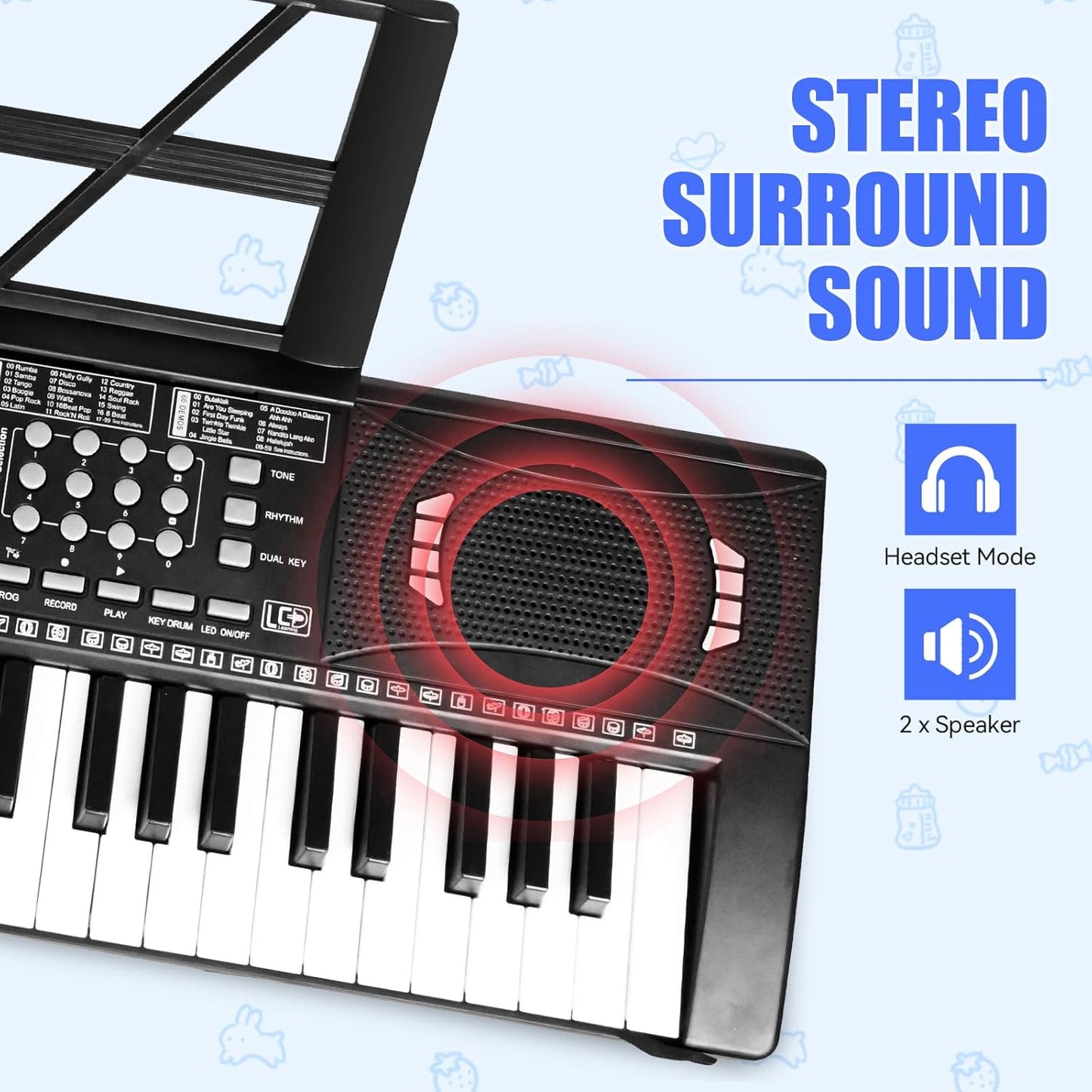 Teclado de piano eléctrico, 61 teclas, funcion grabación y reproducción.