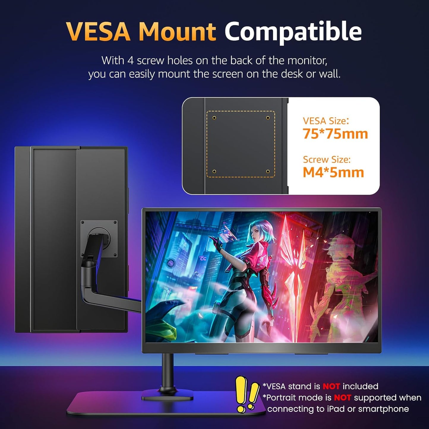 Monitor portátil Upperizon de 18,5", 1080P FHD, con soporte, VESA.