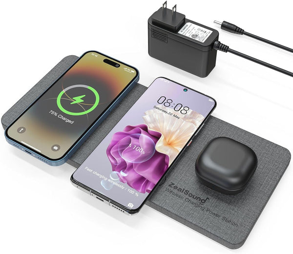 ZealSound Cargador inalámbrico Triple, Almohadilla de Carga inalámbrica con certificación.
