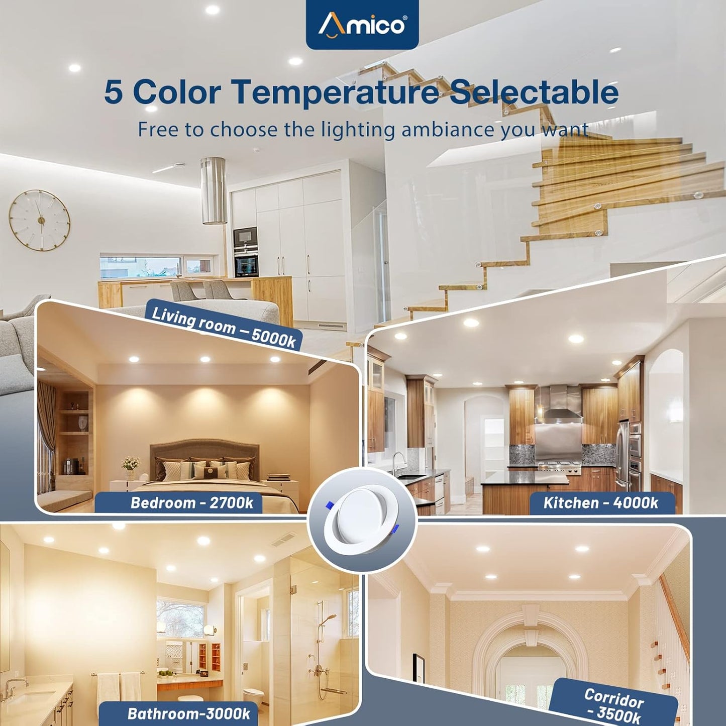 Paquete de 12 luces empotrables, LED de cardán 5CCT de 6".