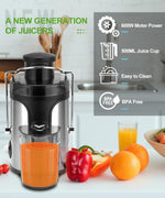 Extractor para jugos de 600 W, centrífugo para frutas y verduras.