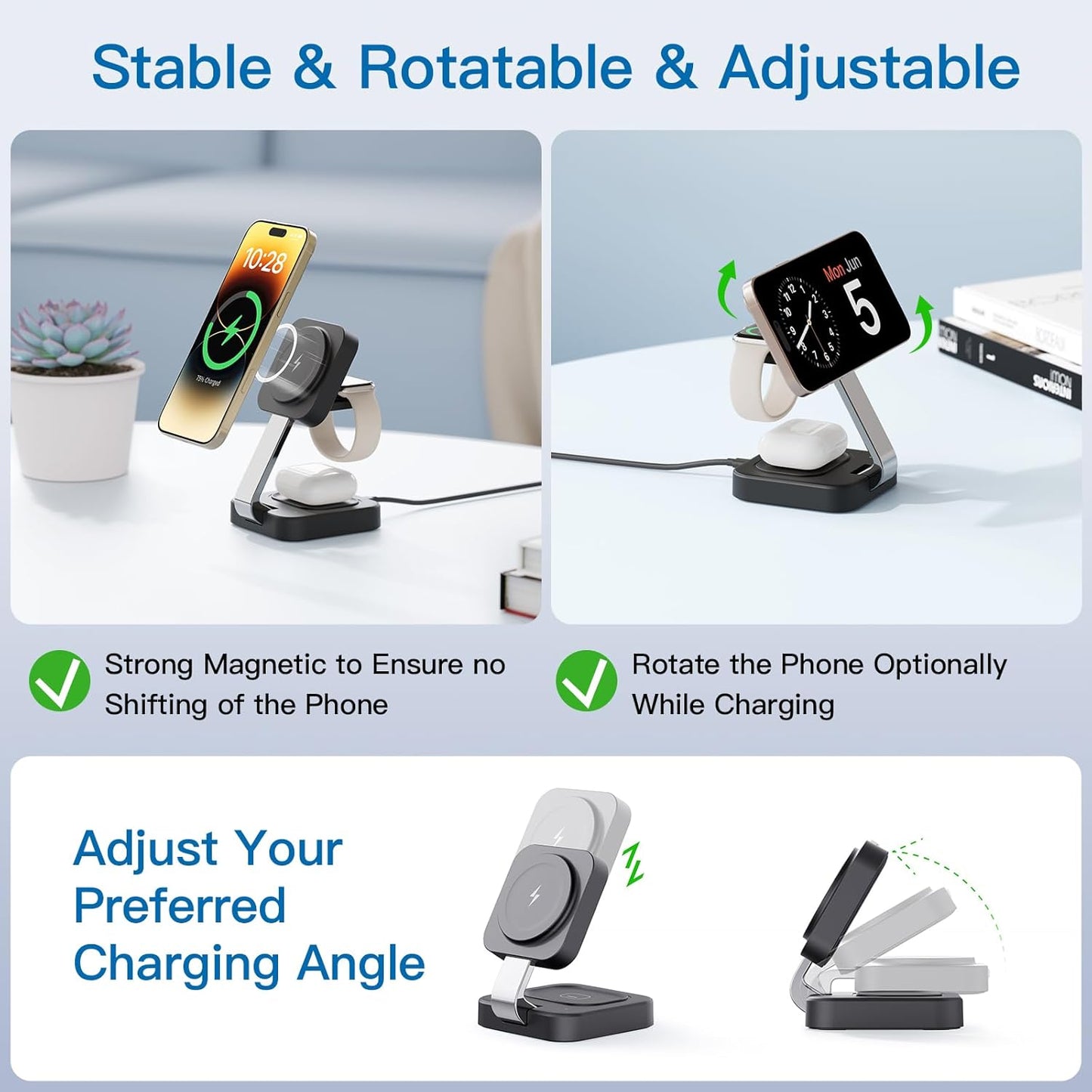 Estación de carga rápida inalámbrica Mag-Safe, 3 en 1,  magnético.