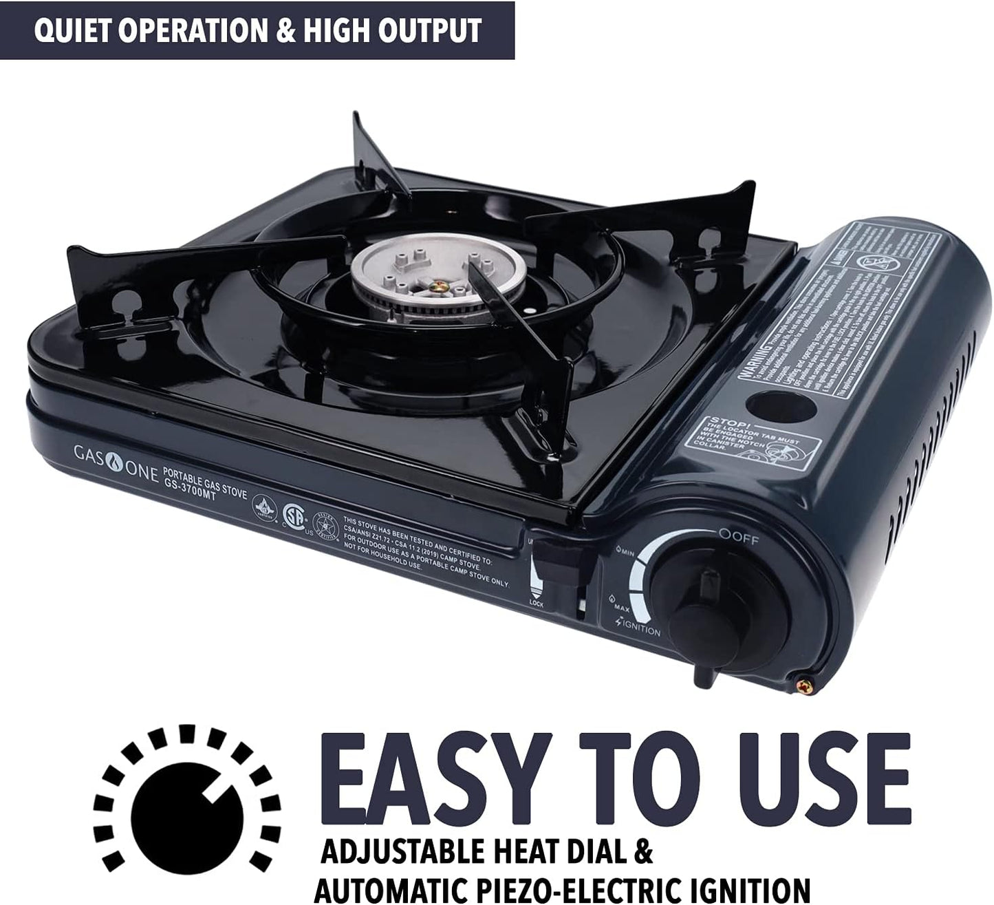 Estufa de gas butano portátil de 10.000 BTU con estuche (DETALLE).