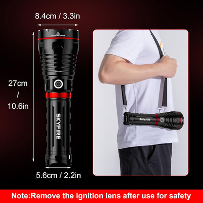 Linterna recargable Skyfire, alta luminosidad, 40000 mAh, Correa y Lente.