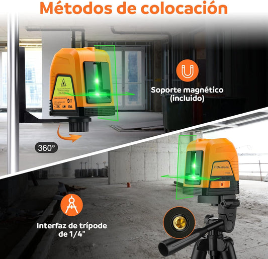Nivel Láser Verde de 30m CHILEAD, Autonivelante con Carga USB para Construcción