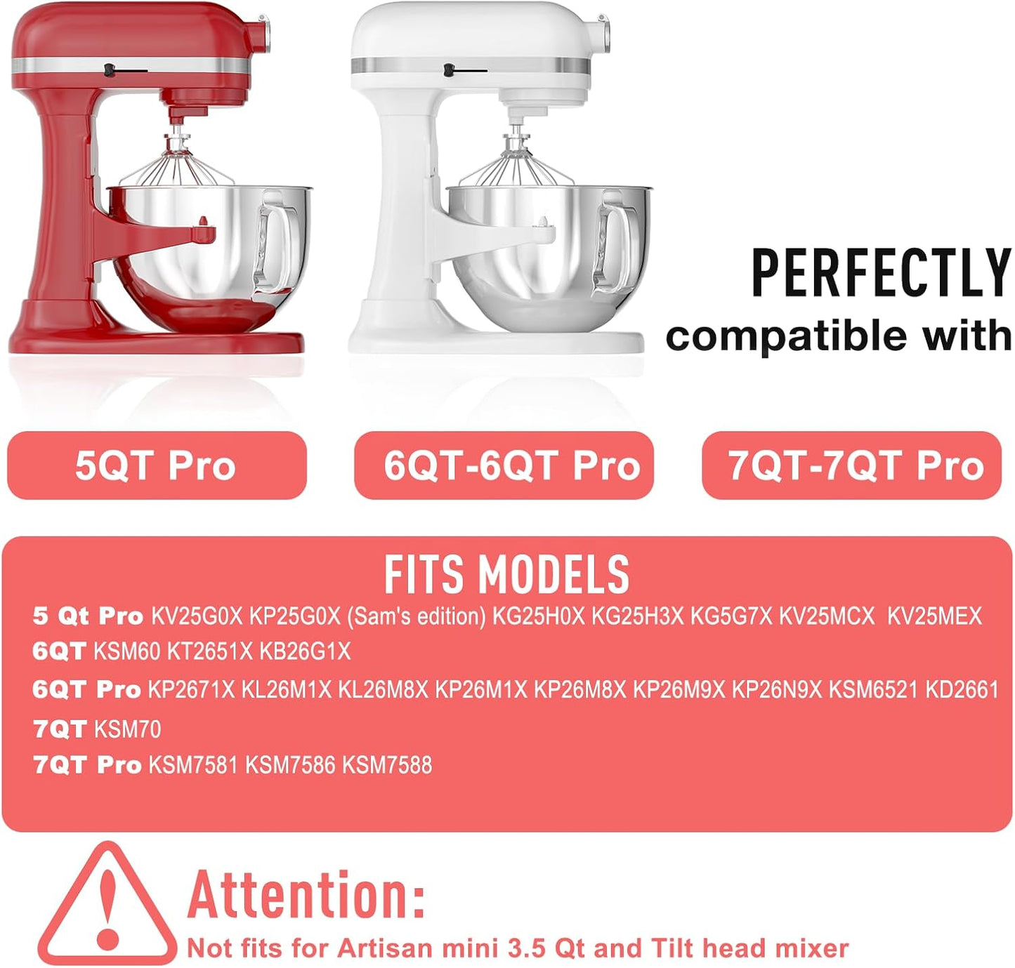 Cuenco mezclador de acero inoxidable de 7qt con tapas comp. kitchenaid de pie